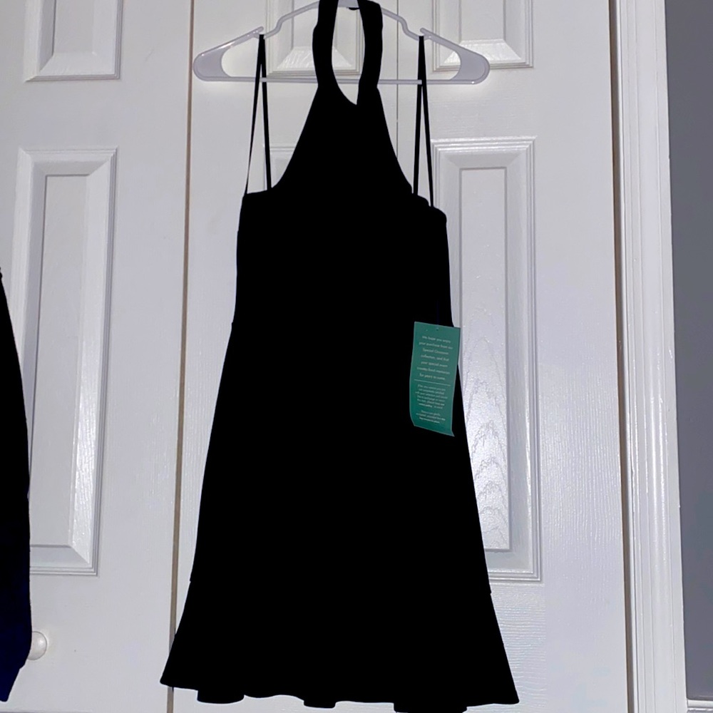 Black Halter Ruffle Trim Dress